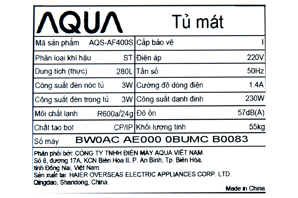 Tủ Mát Aqua 280 lít AQS-AF400S