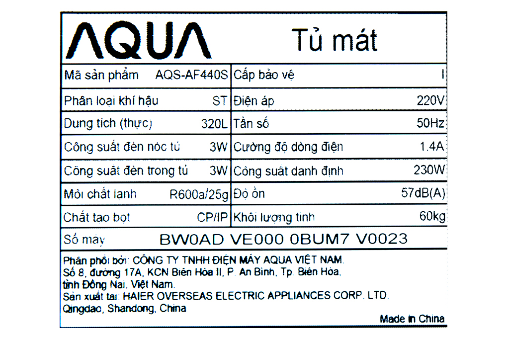 Tủ Mát Aqua 320 lít AQS-AF440S