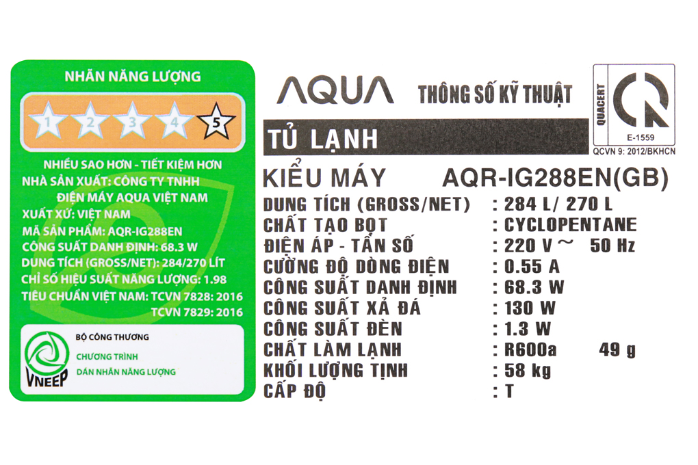 Tủ lạnh Aqua Inverter 270 lít AQR-IG288EN (GB)