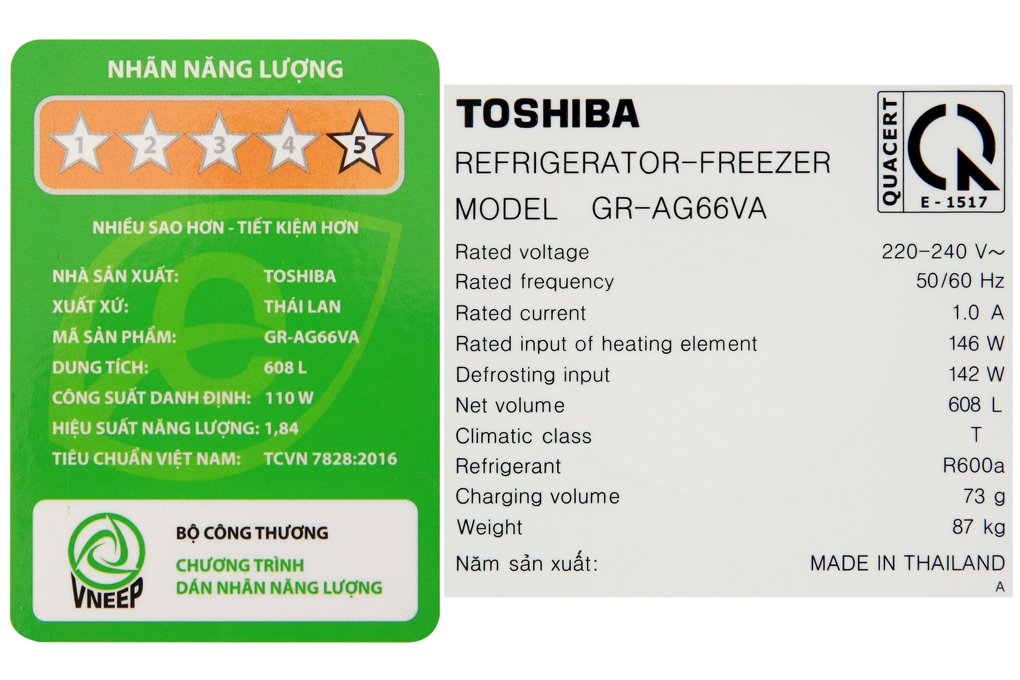 Tủ lạnh Toshiba Inverter 608 lít GR-AG66VA (XK)