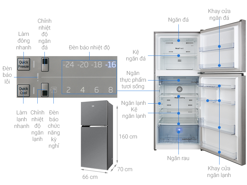 Tủ lạnh Beko Inverter 340 lít RDNT371I50VS