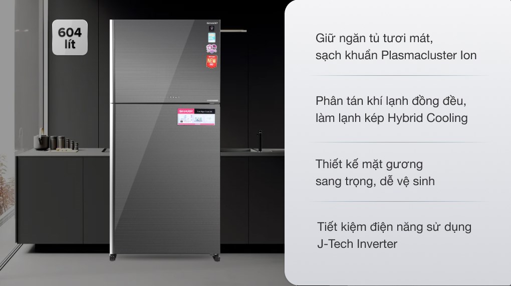 Tủ lạnh Sharp Inverter 604 lít SJ-XP660PG-SL