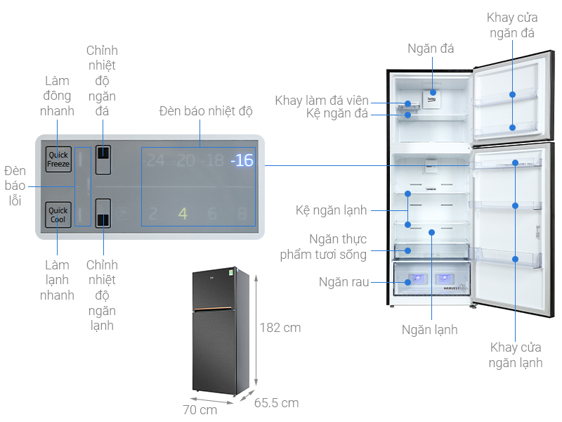 Tủ lạnh Beko Inverter 422 lít RDNT470I50VK