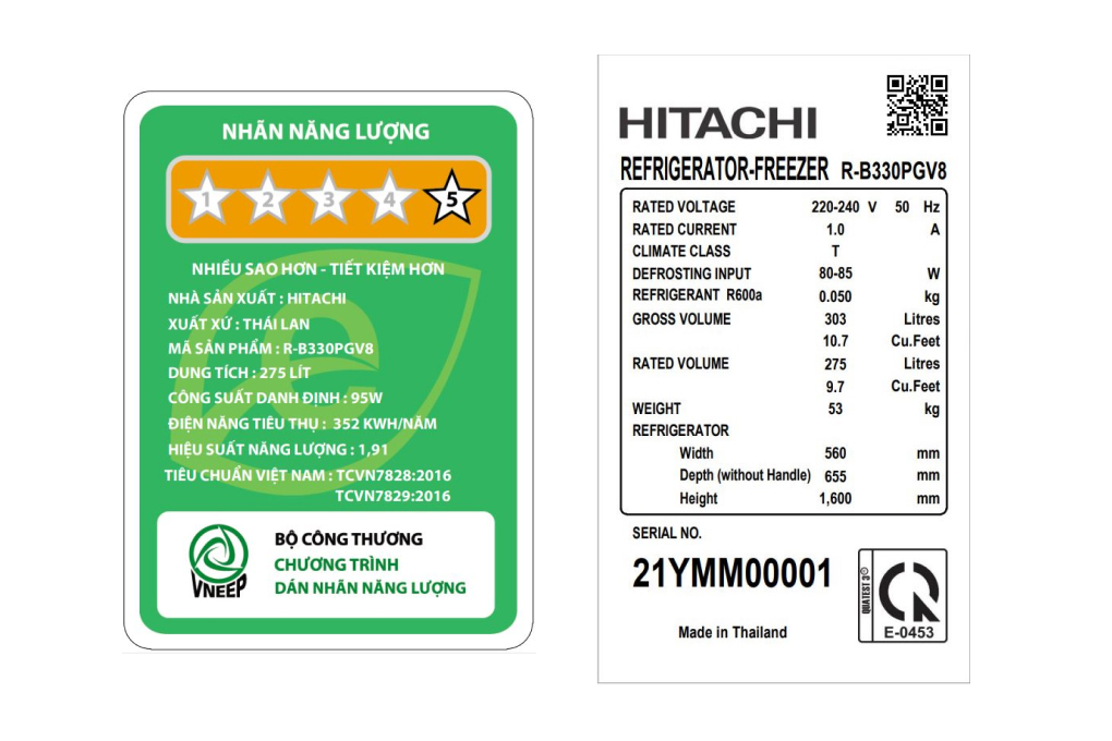 Tủ lạnh Hitachi Inverter 275 lít R-B330PGV8 BSL