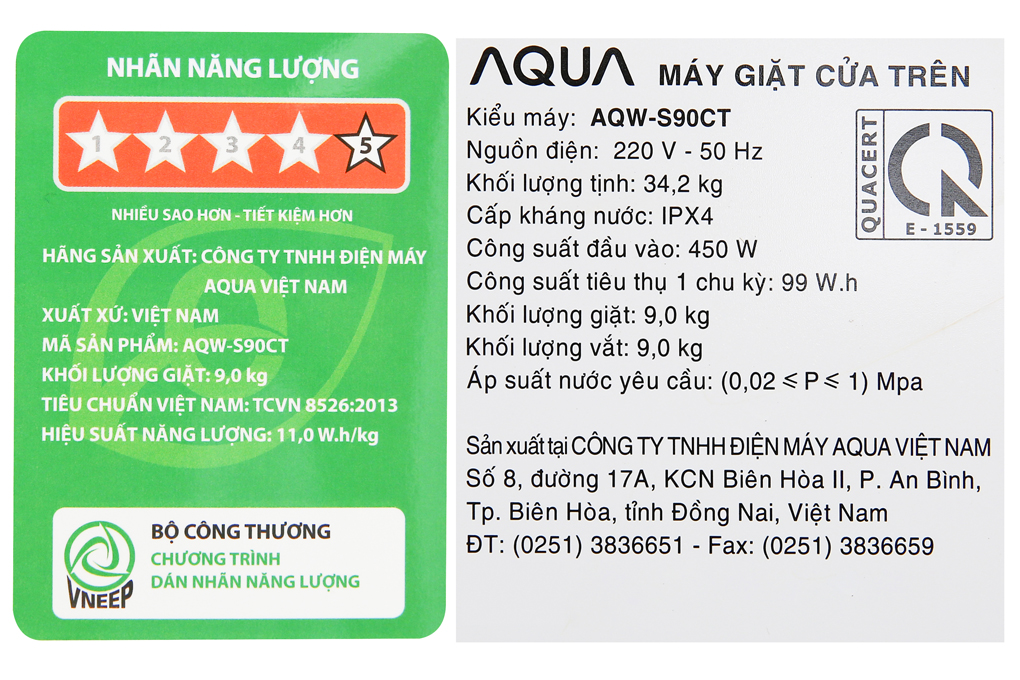 Máy giặt Aqua 9 Kg AQW-S90CT H2
