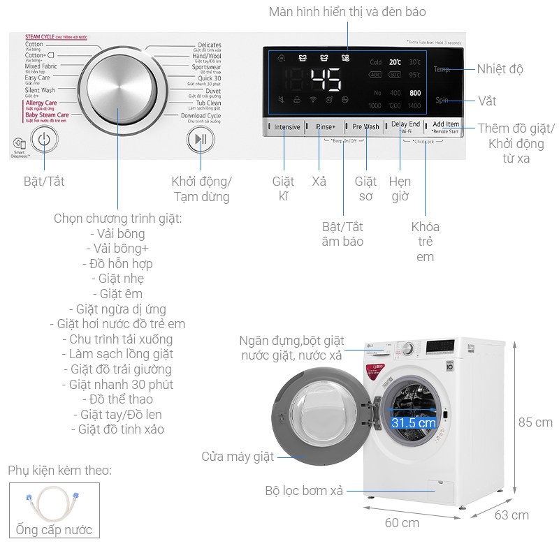 Máy giặt LG Inverter 9 kg FV1409S4W