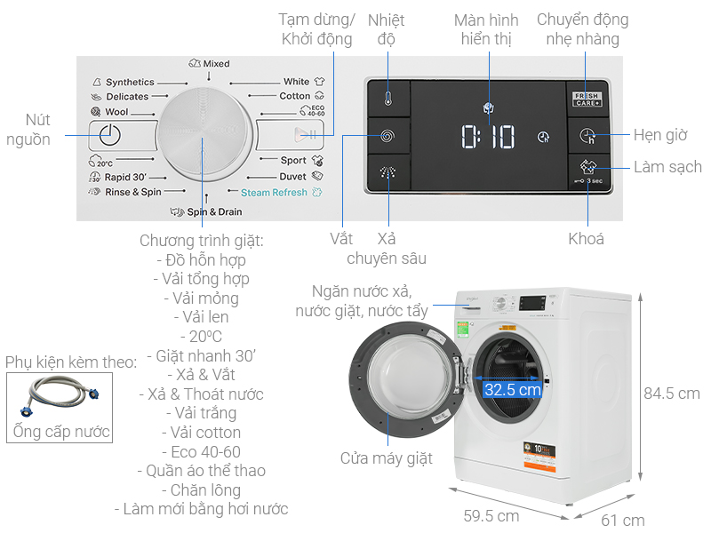 Máy giặt Whirlpool Inverter 8 Kg FFB8458WV EU