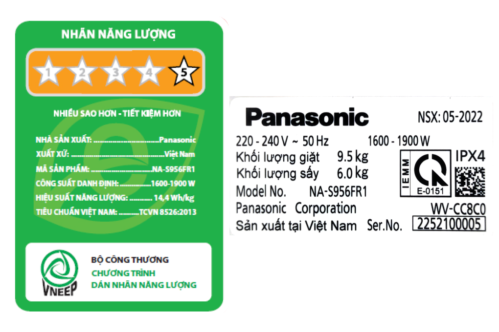 Máy giặt sấy Panasonic Inverter 9.5 kg NA-S956FR1BV