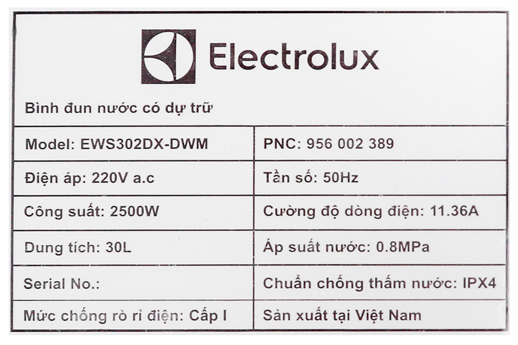 Bình nước nóng Electrolux 30 lít EWS302DX-DWM