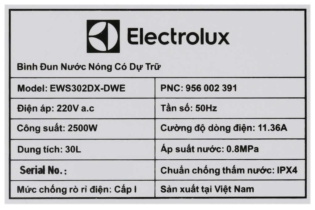 Bình nước nóng Electrolux EWS302DX-DWE 30 lít