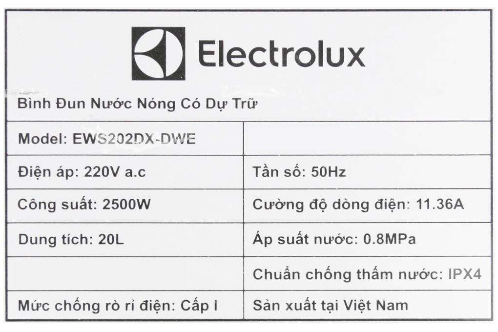 Máy nước nóng Electrolux EWS202DX-DWE 20 lít