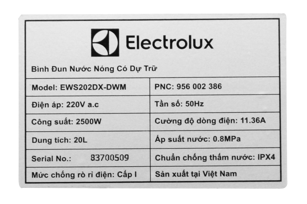 Máy nước nóng Electrolux EWS202DX-DWM 20 lít