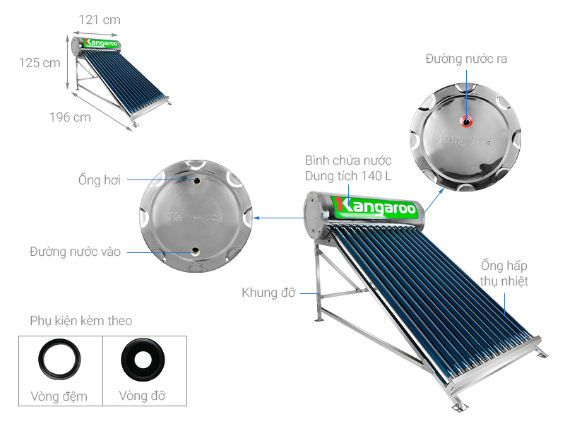 Máy nước nóng năng lượng mặt trời Kangaroo GD1414 140 lít