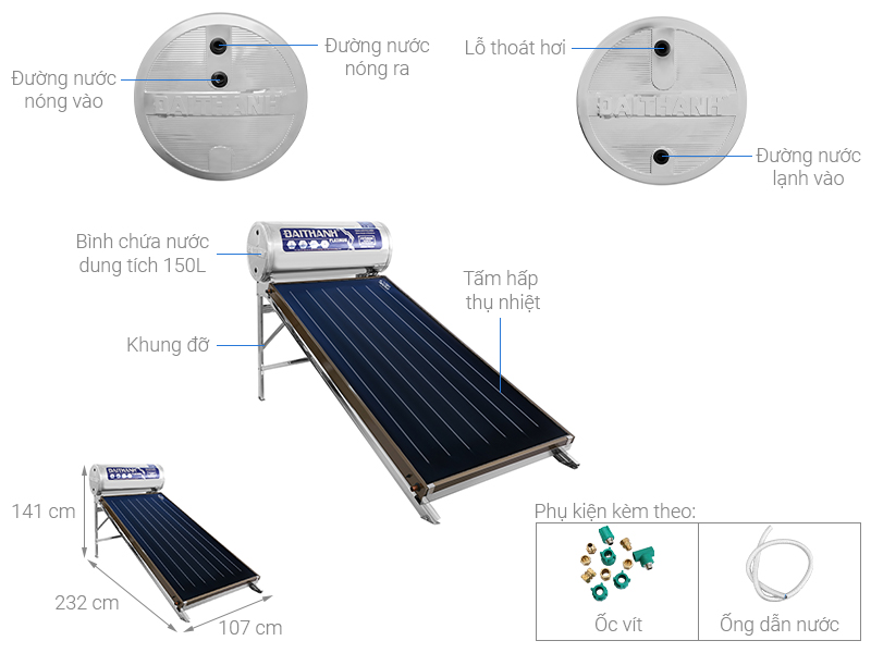Máy nước nóng Năng lượng mặt trời tấm phẳng Đại Thành Platinum 150L