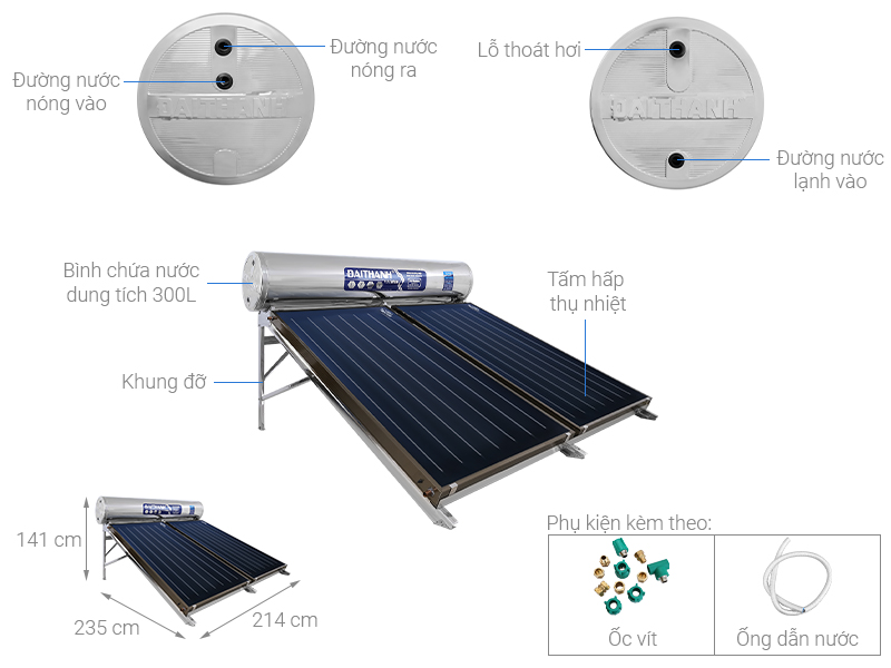 Máy nước nóng Năng lượng mặt trời tấm phẳng Đại Thành Platinum 300L