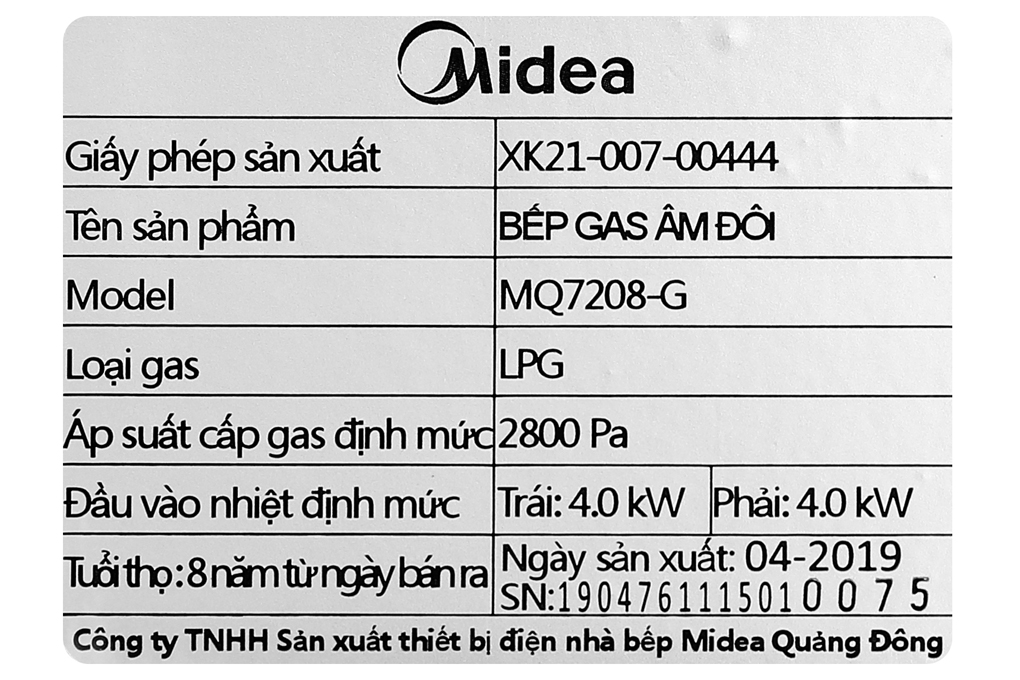 Bếp gas âm Midea MQ7208-G