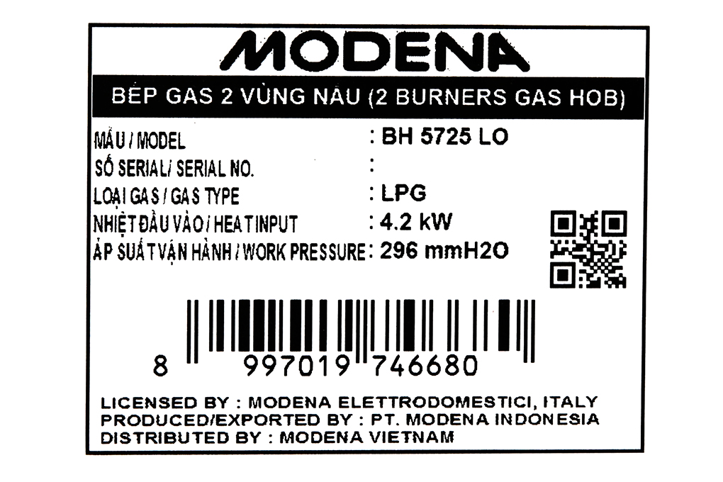 Bếp gas âm Modena BH 5725 LO-KG