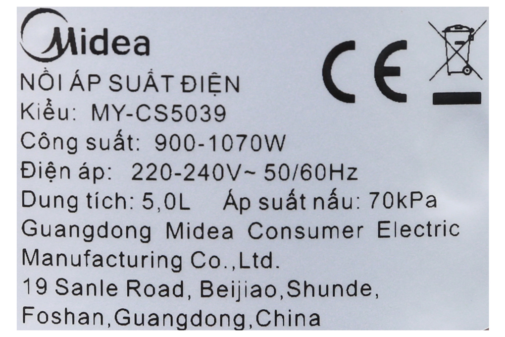Nồi áp suất điện Midea MY-CS5039 5 lít