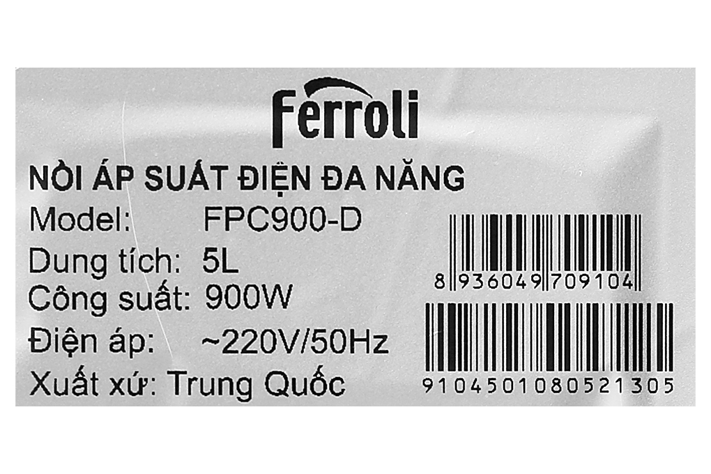 Nồi áp suất điện Ferroli FPC900-D 5 lít
