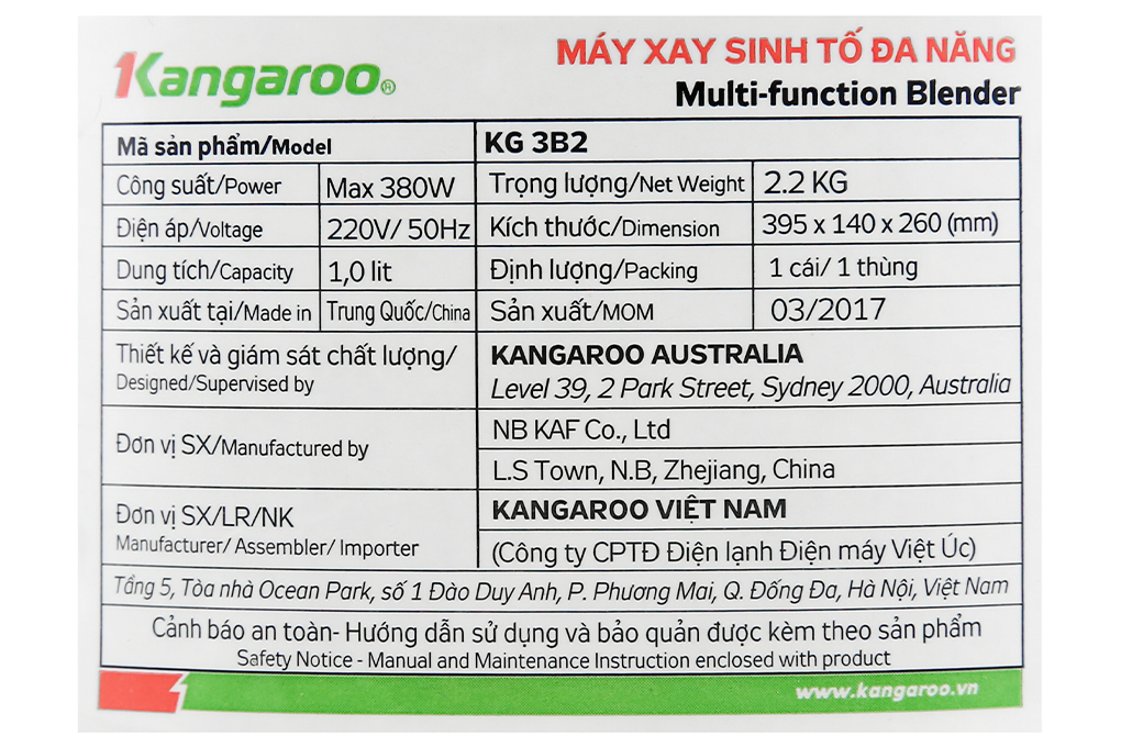Máy xay sinh tố Kangaroo KG3B2