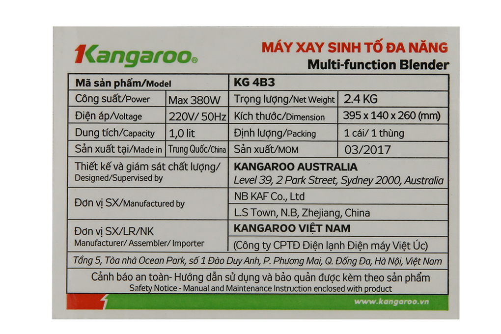 Máy xay sinh tố Kangaroo KG4B3