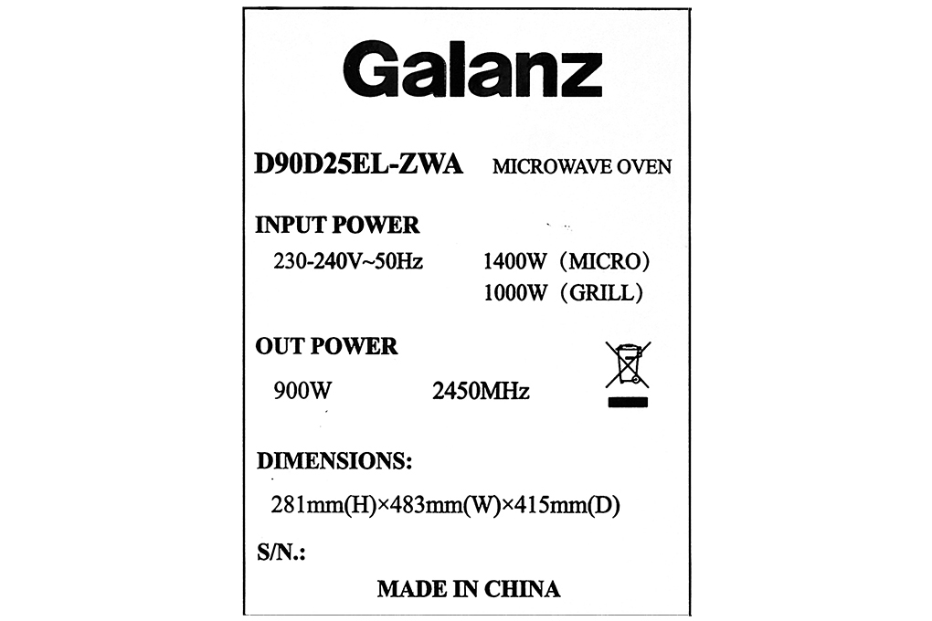 Lò vi sóng Galanz D90D25ETL-ZWA 25 lít