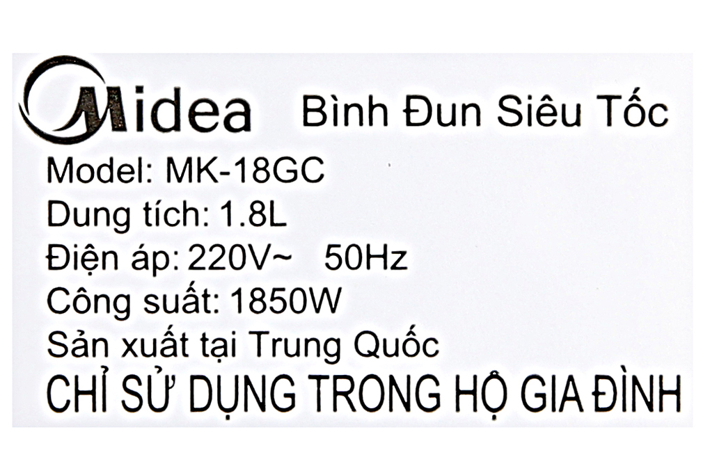 Bình đun siêu tốc Midea 1.8 lít MK-18GC