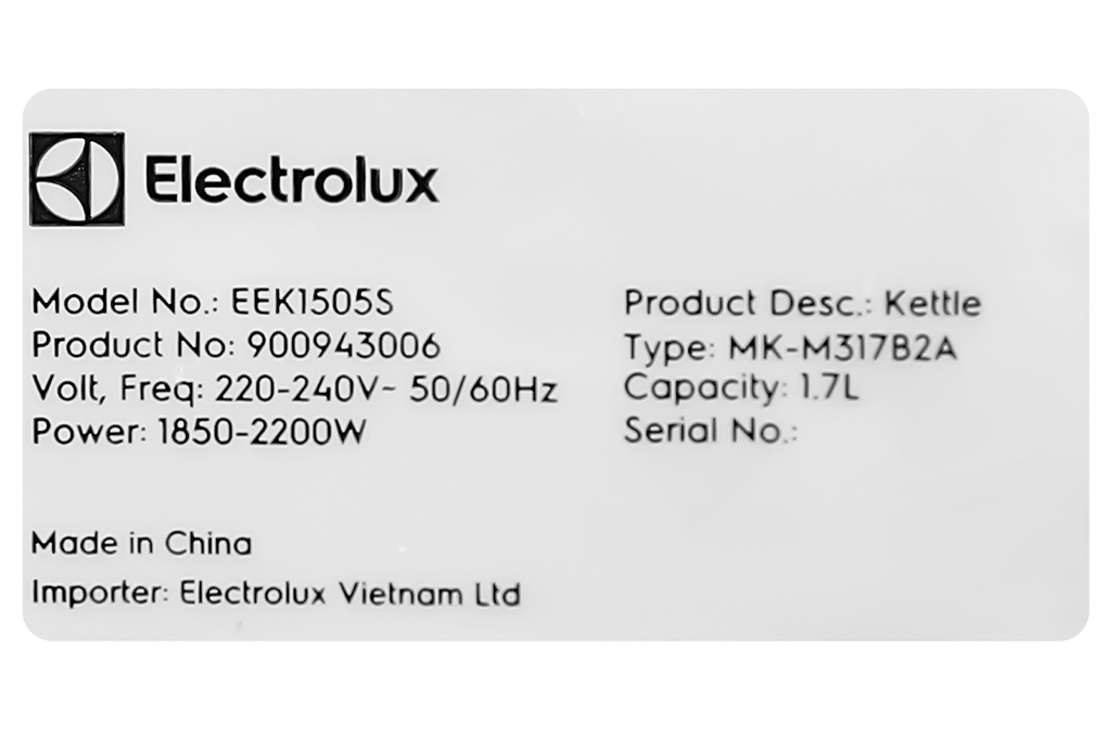 Bình đun siêu tốc Electrolux EEK1505S 1.7 lít