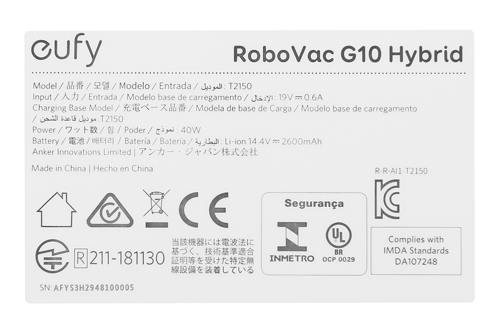Robot hút bụi Eufy Robovac G10 Hybrid - T2150 Đen