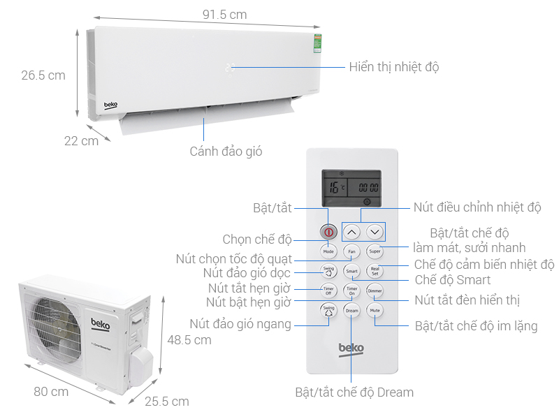 Máy lạnh Beko Inverter 1 HP RSVC10AV