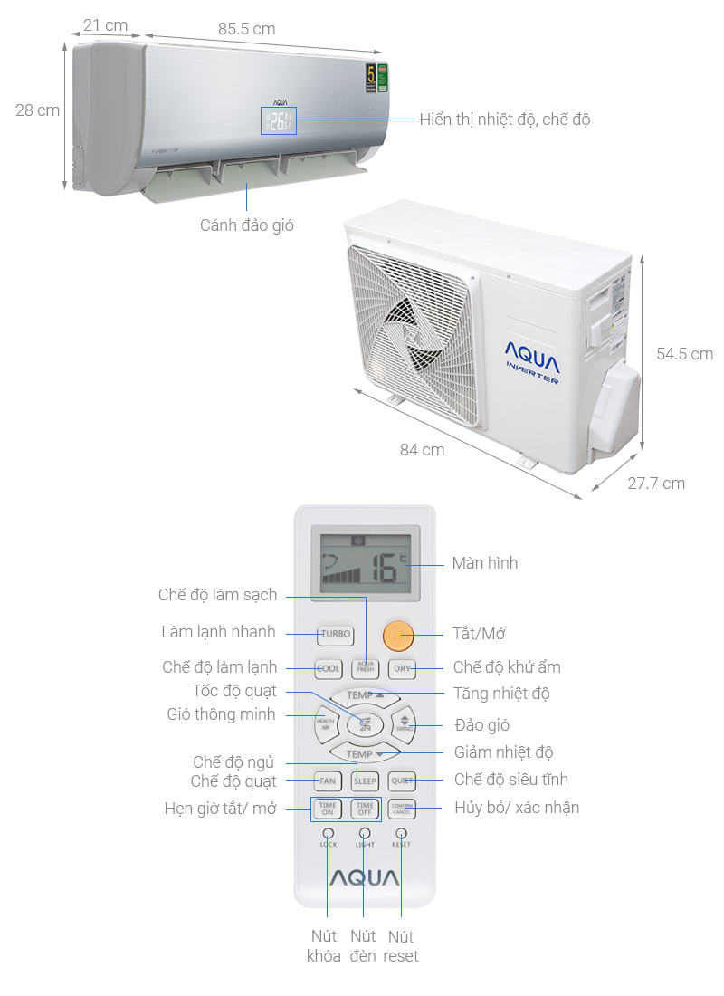 Máy lạnh Aqua Inverter 1.5 HP AQA-KCRV13NB