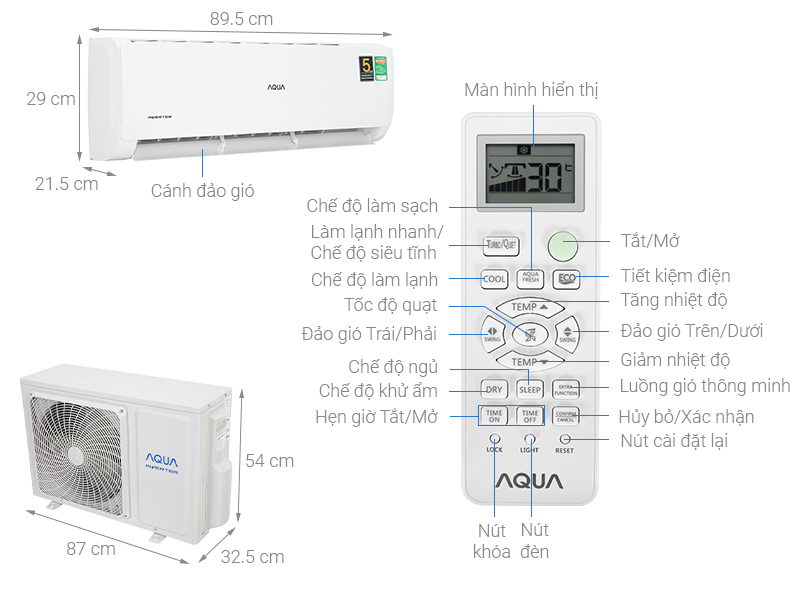 Máy lạnh Aqua Inverter 2 HP AQA-KCRV18TK Mới 2021