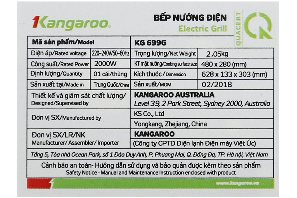 Bếp nướng điện Kangaroo KG 699G 2000 W