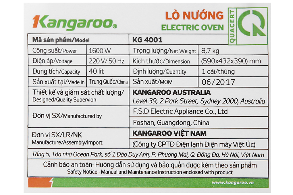 Lò nướng Kangaroo KG4001 40 lít