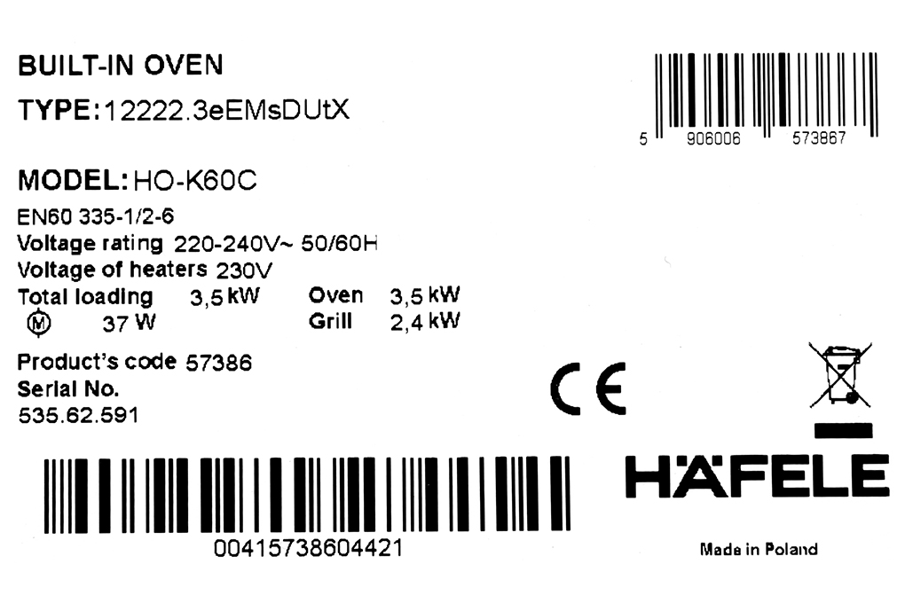 Lò nướng lắp âm Hafele HO-K60C (535.62.591) 77 lít