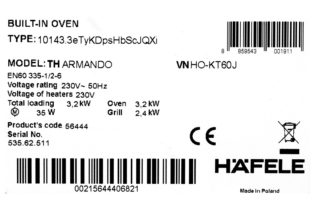 Lò nướng lắp âm Hafele HO-KT60J (535.62.511) 65 lít