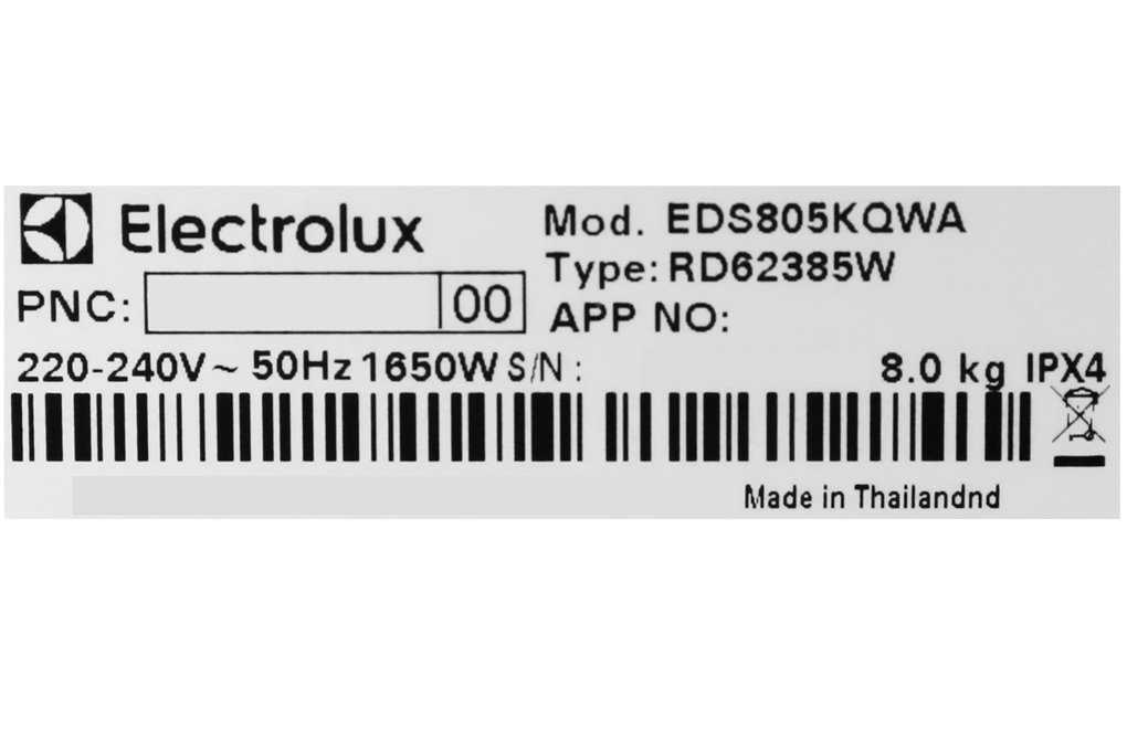 Máy sấy thông hơi Electrolux 8 Kg EDS805KQWA