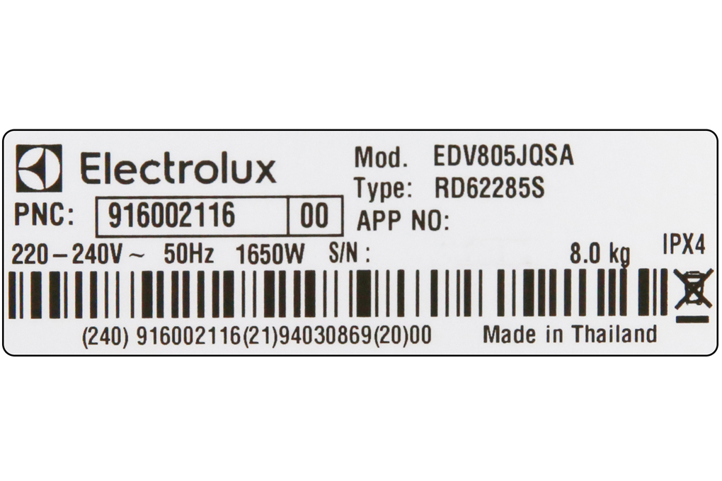 Máy sấy Electrolux 8 Kg EDV805JQSA
