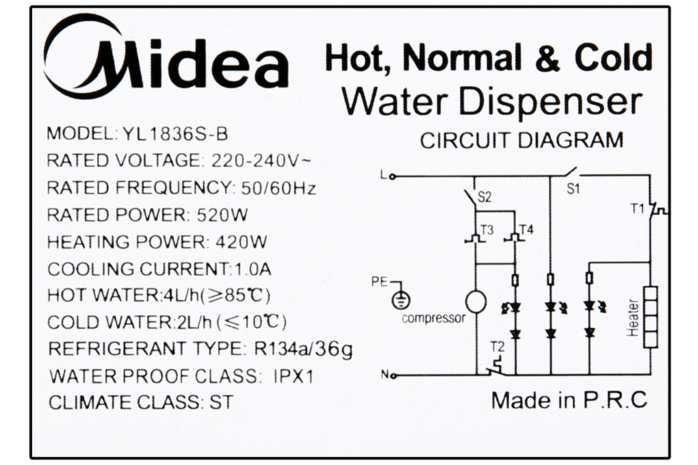 Cây nước nóng lạnh Midea YL1836S-B