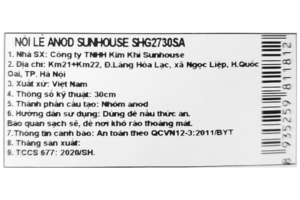 Nồi nhôm anod 30 cm Sunhouse SHG2730SA