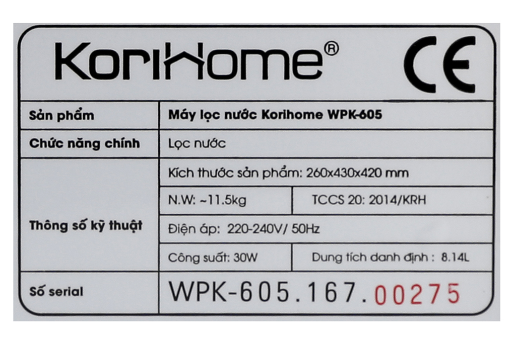Máy lọc nước RO Korihome WPK-605 6 lõi