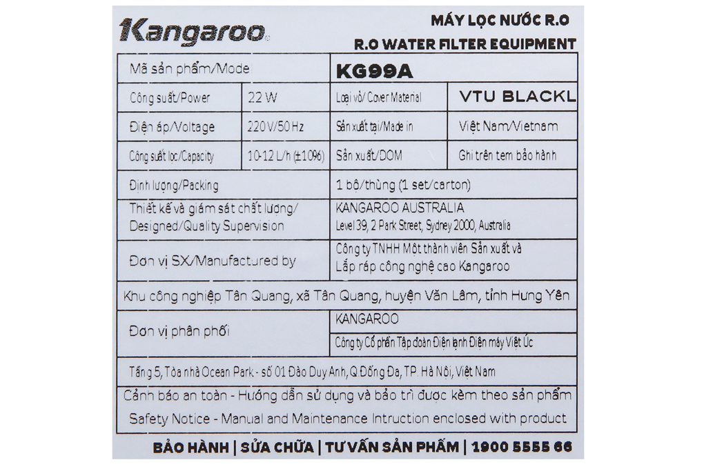 Máy lọc nước RO Kangaroo KG99A VTU 9 lõi