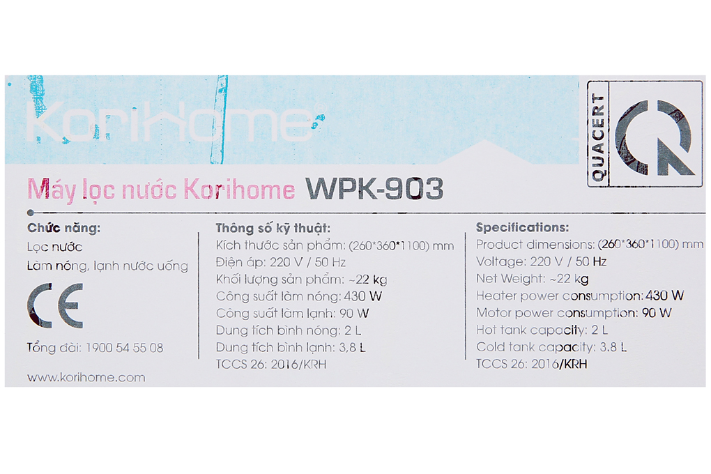 Máy lọc nước RO nóng lạnh Korihome WPK-903 7 lõi