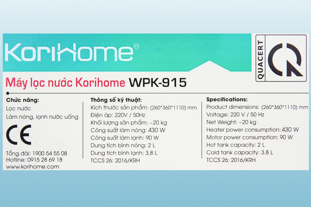 Máy lọc nước Korihome WPK-915 9 lõi