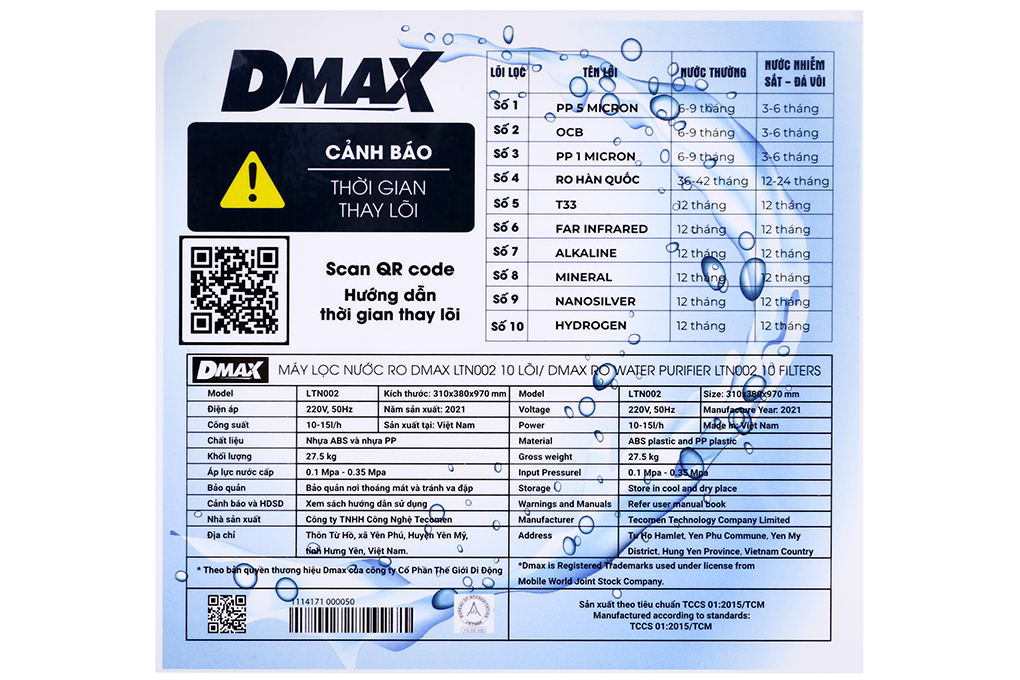 Máy lọc nước RO DMAX LTN002 10 lõi
