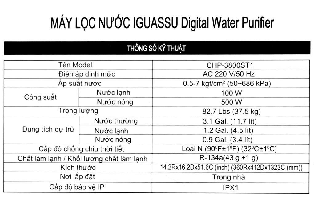Máy lọc nước RO nóng nguội lạnh ChungHo CHP-3800ST1 4 lõi