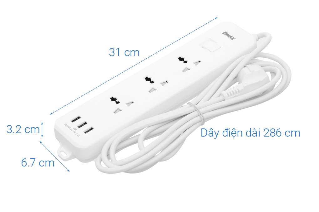 Ổ cắm điện 3 USB 3 lỗ 3 chấu 3m DMAX YH-U614