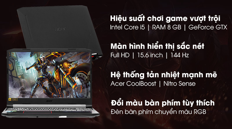 Laptop Acer Nitro 5 AN515 55 5206 i5/10300H/8GB/512GB/144Hz/4GB GTX1650Ti/Win10 (NH.Q7NSV.007)