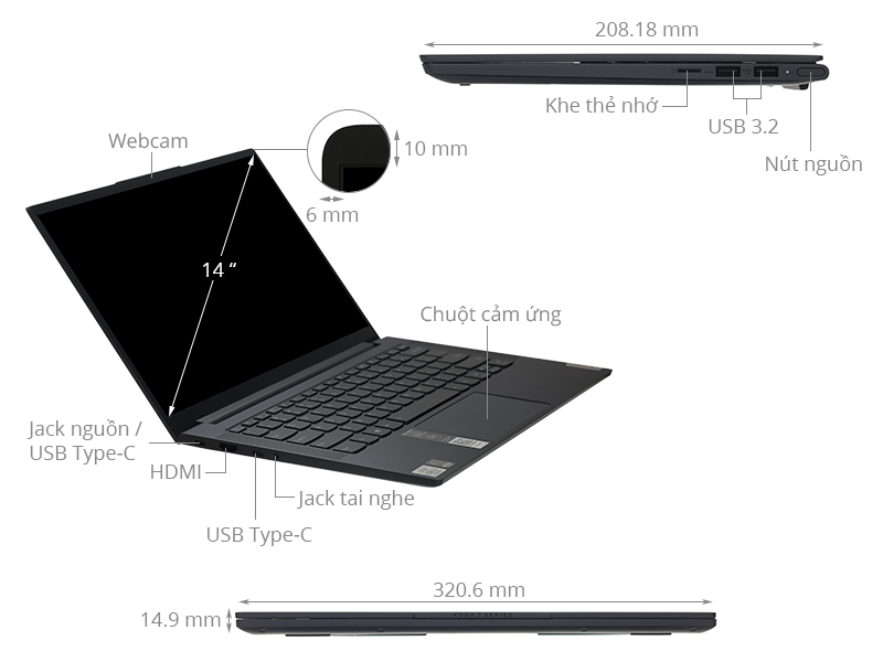 Laptop Lenovo Yoga Slim 7 14ITL05 i7 1165G7/8GB/512GB/Win10 (82A3000EVN)