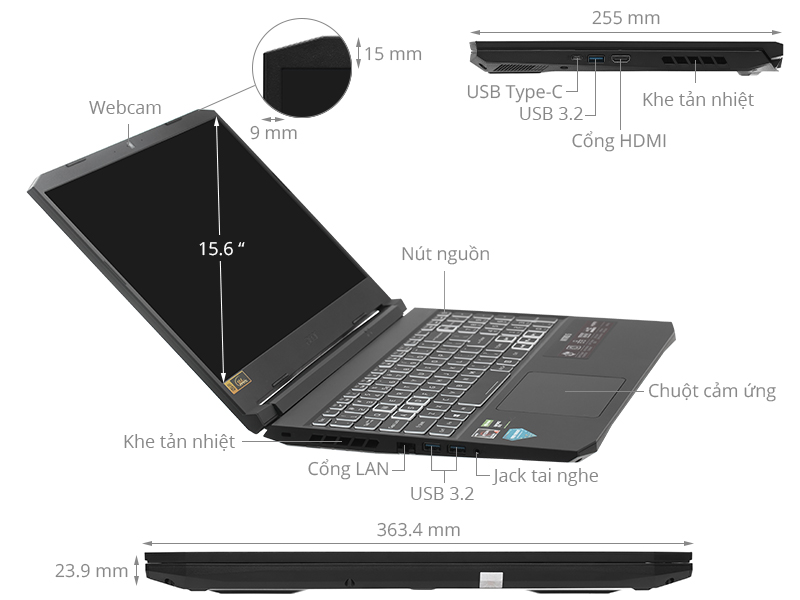 Laptop Acer Nitro 5 Gaming AN515 45 R3SM R5 5600H/8GB/512GB/4GB GTX1650/144Hz/Balo/Win10 (NH.QBMSV.005)